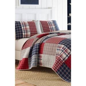 Nautica Ansell Madras Pieced Plaid Patchwork Twin Size Quilt & Pillowcase